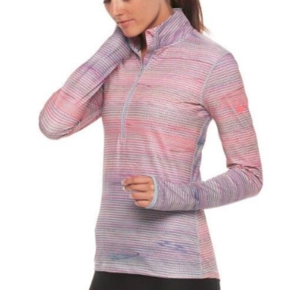 NIKE Dri Fit Pullover Top Mock Neck 1/4 Zip Pink Purple Space Dye Neon